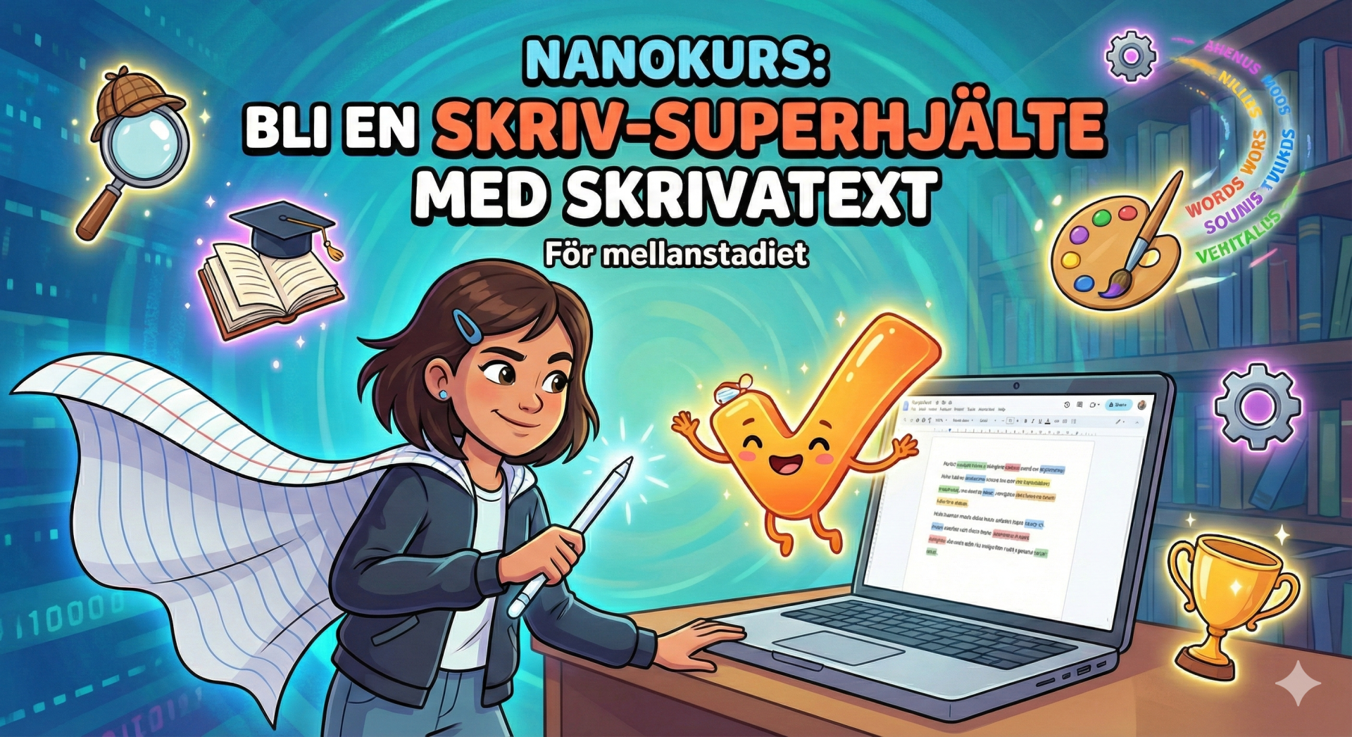 Banner för Bli en skrivsuperhjälte med Skriva Text